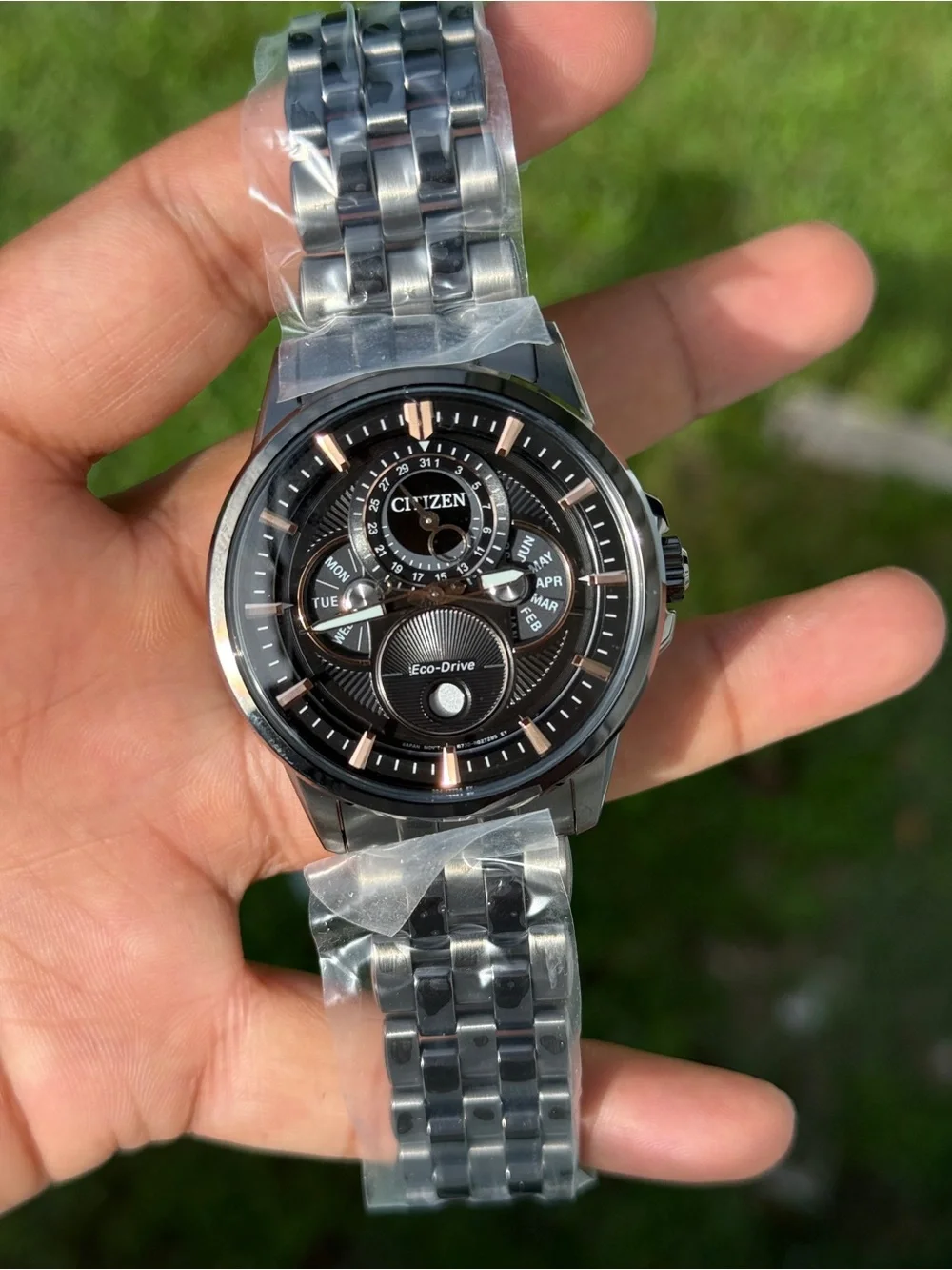 Citizen Calendrier Black Chronograph Rose Gold Multi-Function Eco-Drive Watch